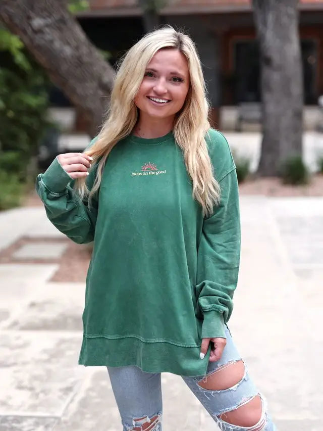 Enjoy The Now (Forest Green) - Mineral Wash Pullover