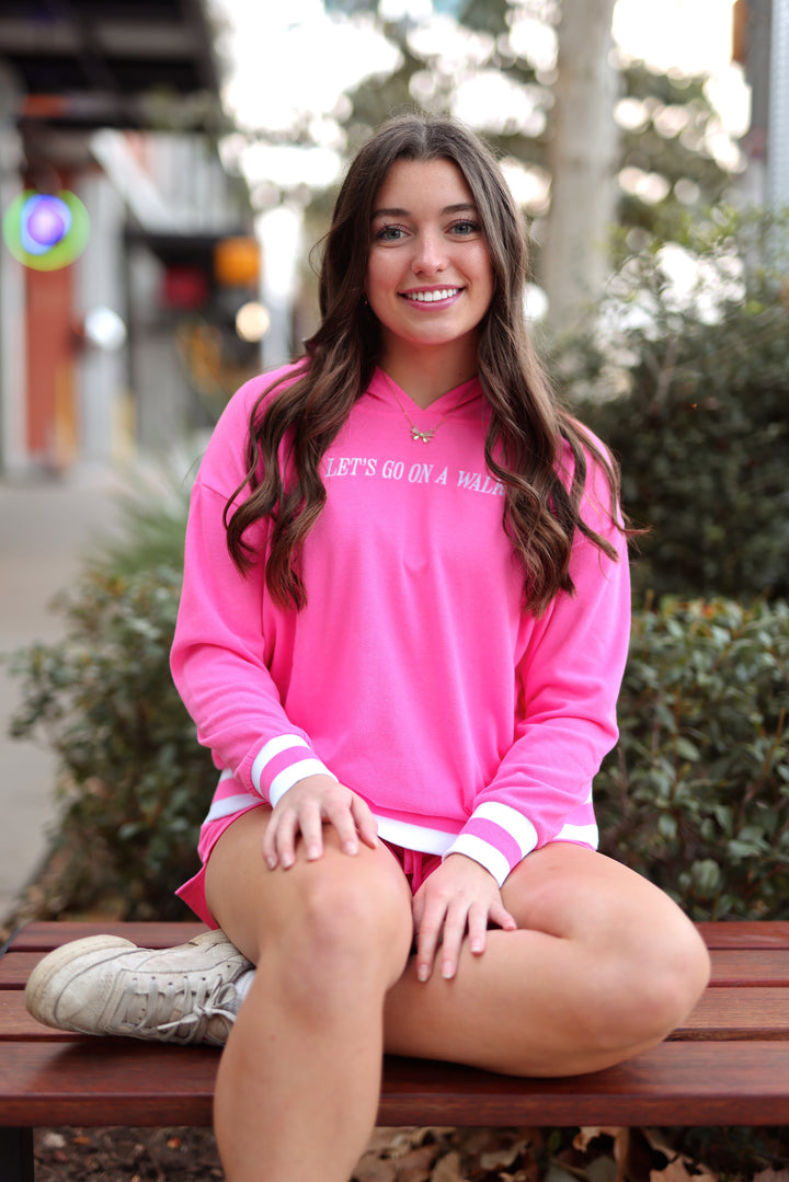 Let's Go On A Walk (Neon Pink) - All Day Set / Terry Hoodie-Short Set