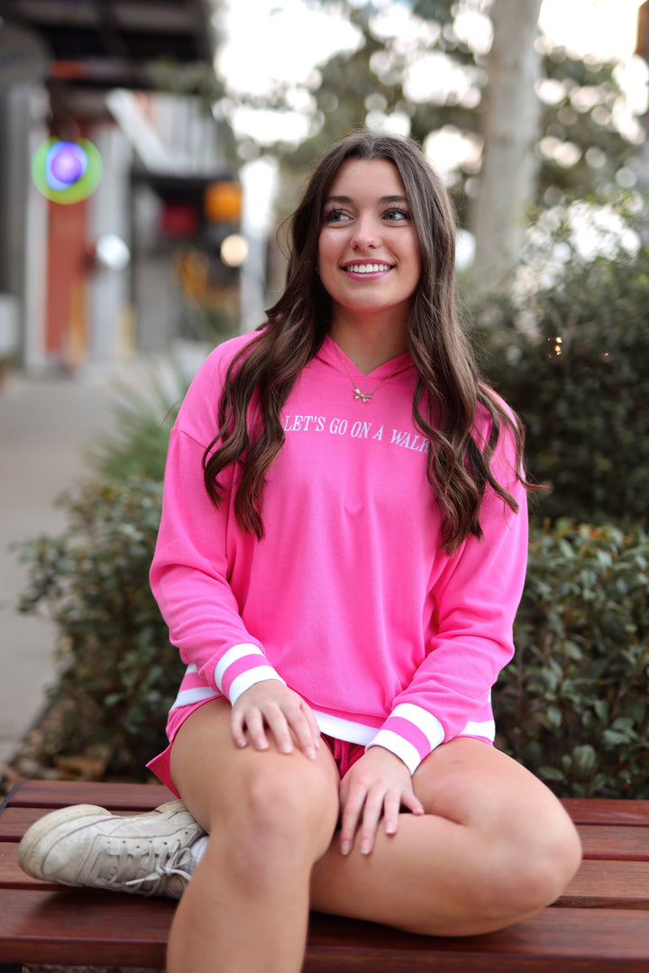 Let's Go On A Walk (Neon Pink) - All Day Set / Terry Hoodie-Short Set