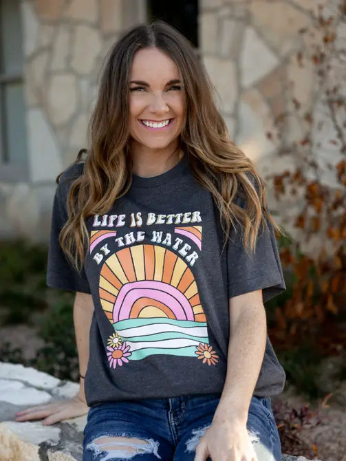 K&C - Life Is Better By The Water (Charcoal Heather) - Short Sleeve / Crew