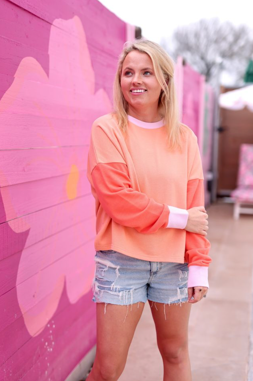 Sunkissed (Coral/Pink Ribbed/Orange) - Day Off Sweatshirt Top