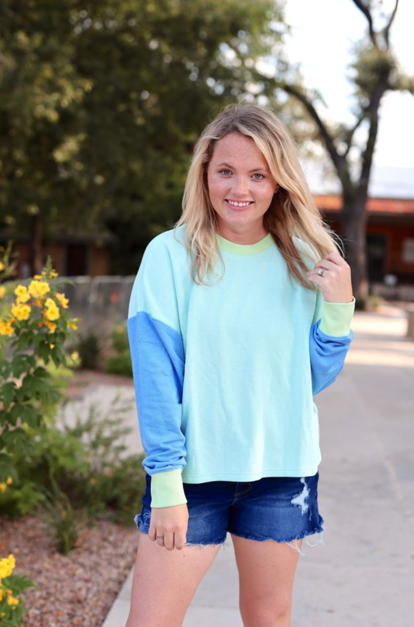 Pool Party (Mint/Lime Ribbed/Cobalt) - Day Off Sweatshirt Top