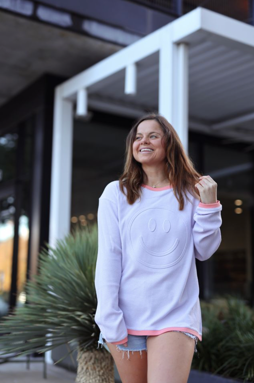 Happy Days Ahead (Lilac/Coral) - Embossed Waffle Sweatshirt/Crew