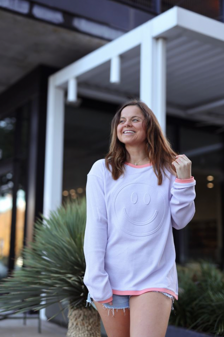 Happy Days Ahead (Lilac/Coral) - Embossed Waffle Sweatshirt/Crew