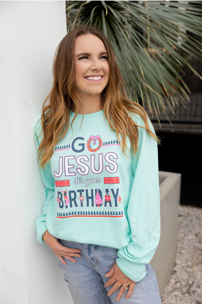 K&C - Go Jesus It's Your Birthday (Chalky Mint) - Long Sleeve/Crew