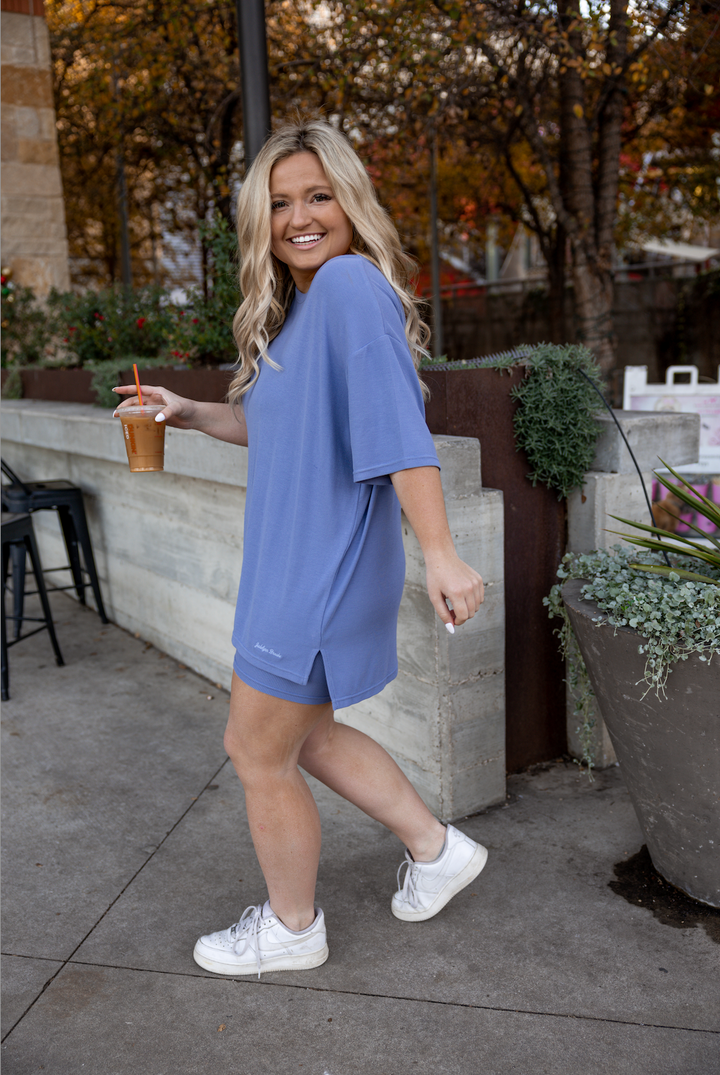 24/7 Oversize Rib Set (Element Blue) - Top + Biker Shorts