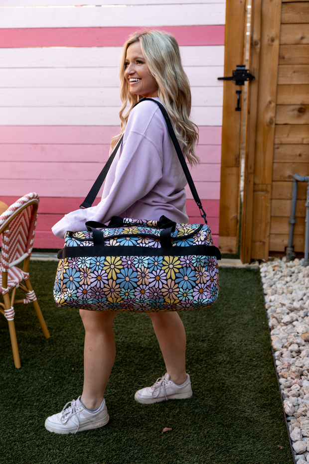 Canvas Duffle Bag - Modern Floral (Black Daisy)