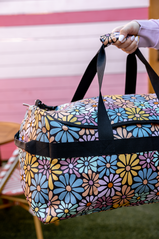 Canvas Duffle Bag - Modern Floral (Black Daisy)