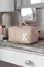 CUSTOM  Hold All Makeup Bag (Tan/Lavender)