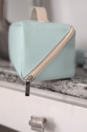 Cosmetic Bag - This Bag Contains My Face - Embossed Hold All Makeup Bag (Blue / Cream)