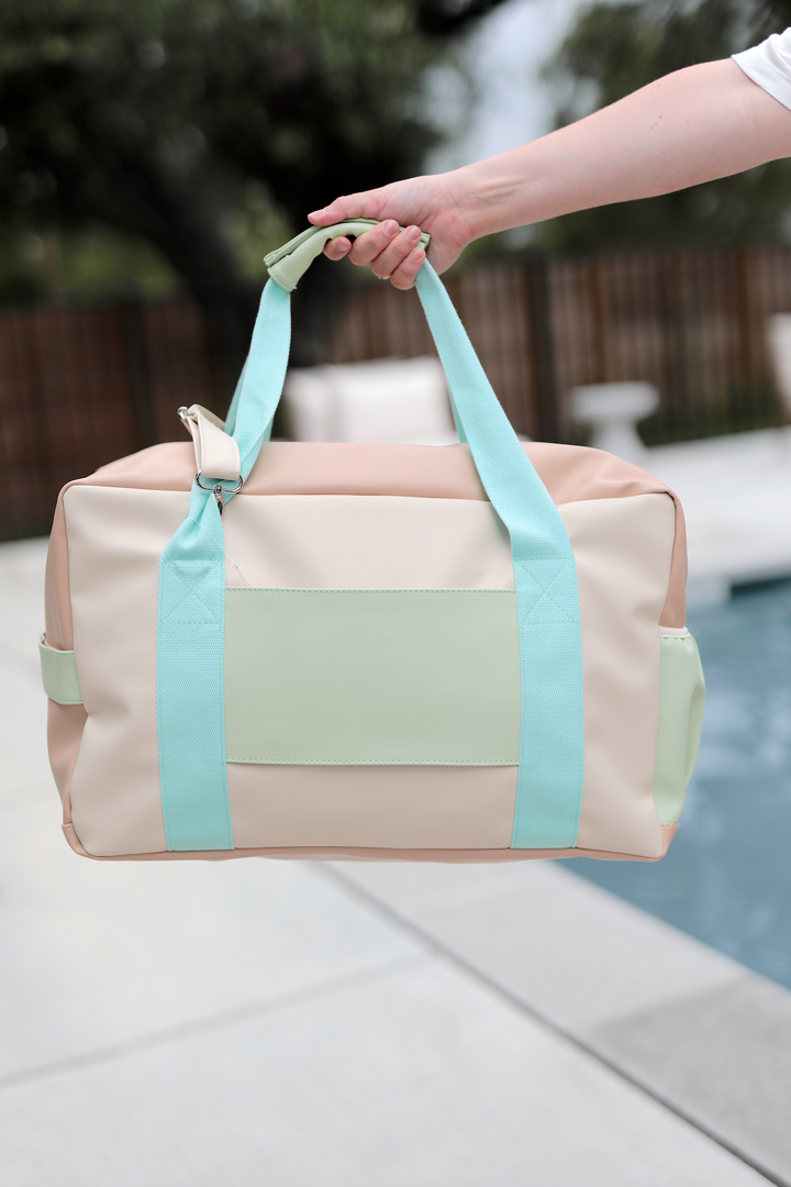 Custom Duffle Bag - DIXIE Color Block (Lime/Blue/Cream/Tan)