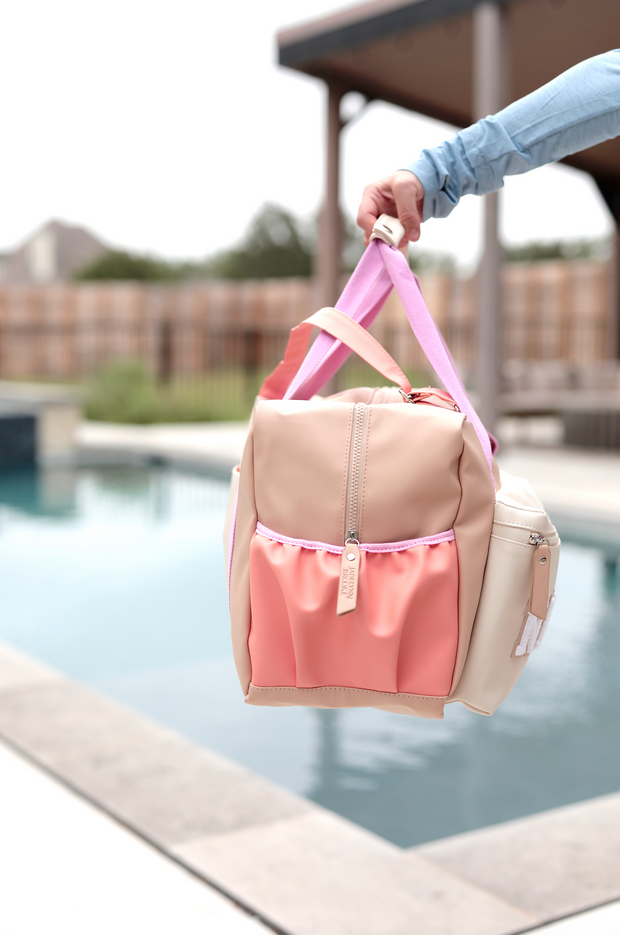 Custom Duffle Bag - SHASTA Color Block (Tan/Pink/Cream/Coral)