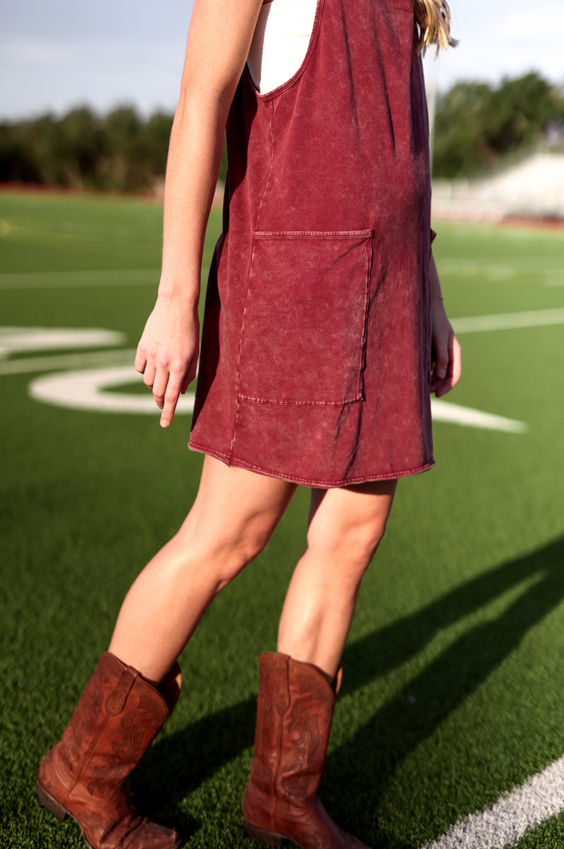 Ready To Play DRESS (MAROON - Acid Wash)