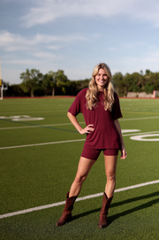 24/7 Oversize Rib Set (Maroon) - Top + Biker Shorts