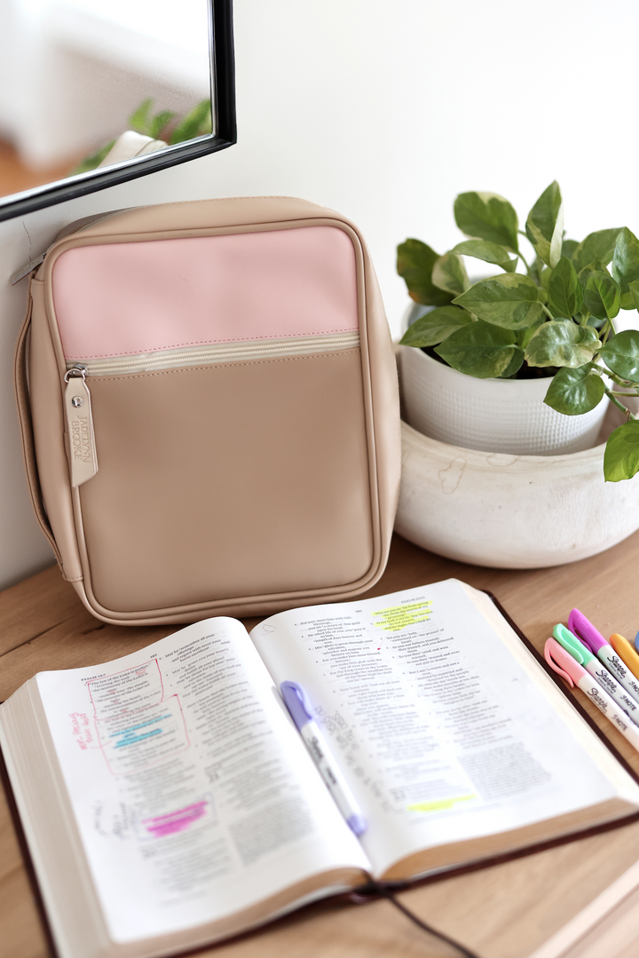 Bible Cover -  More Than Able (Tan/Cream/Pink)