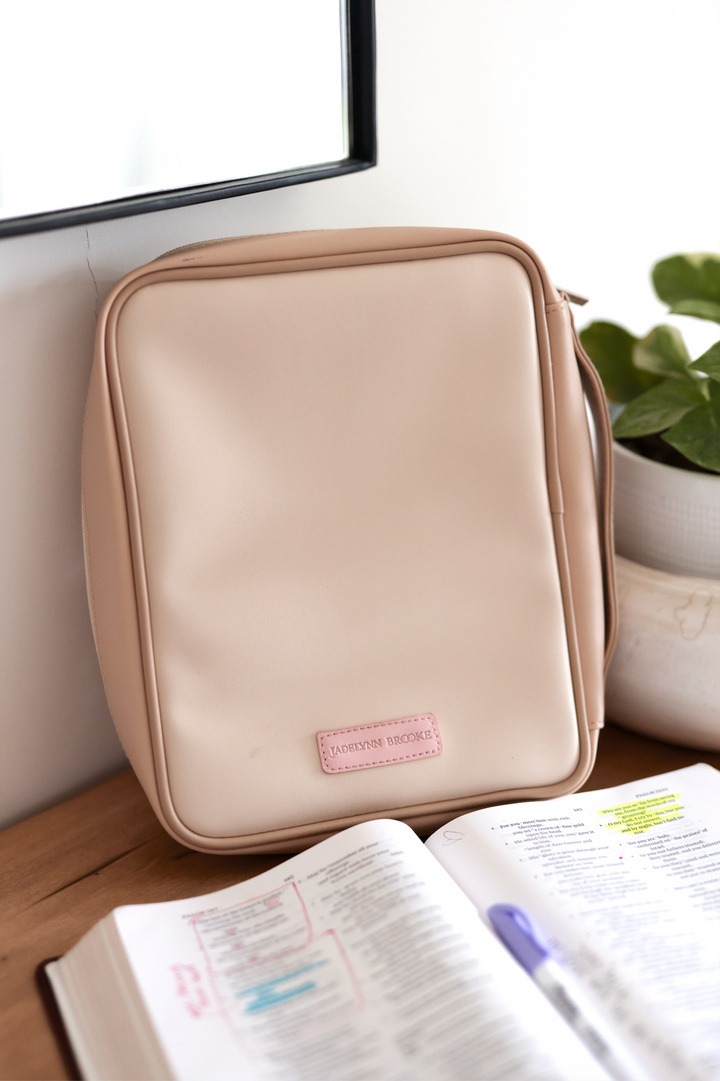 Bible Cover -  More Than Able (Tan/Cream/Pink)