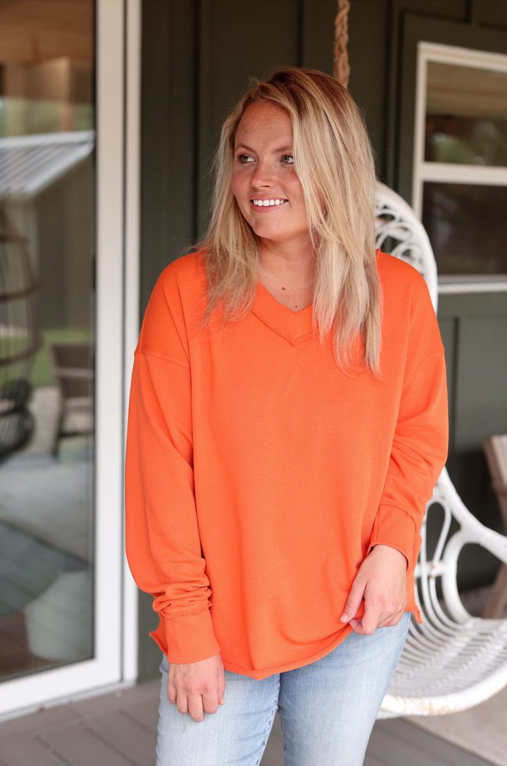 Oversized V-Neck Pullover - Long Sleeve (SUNSET)