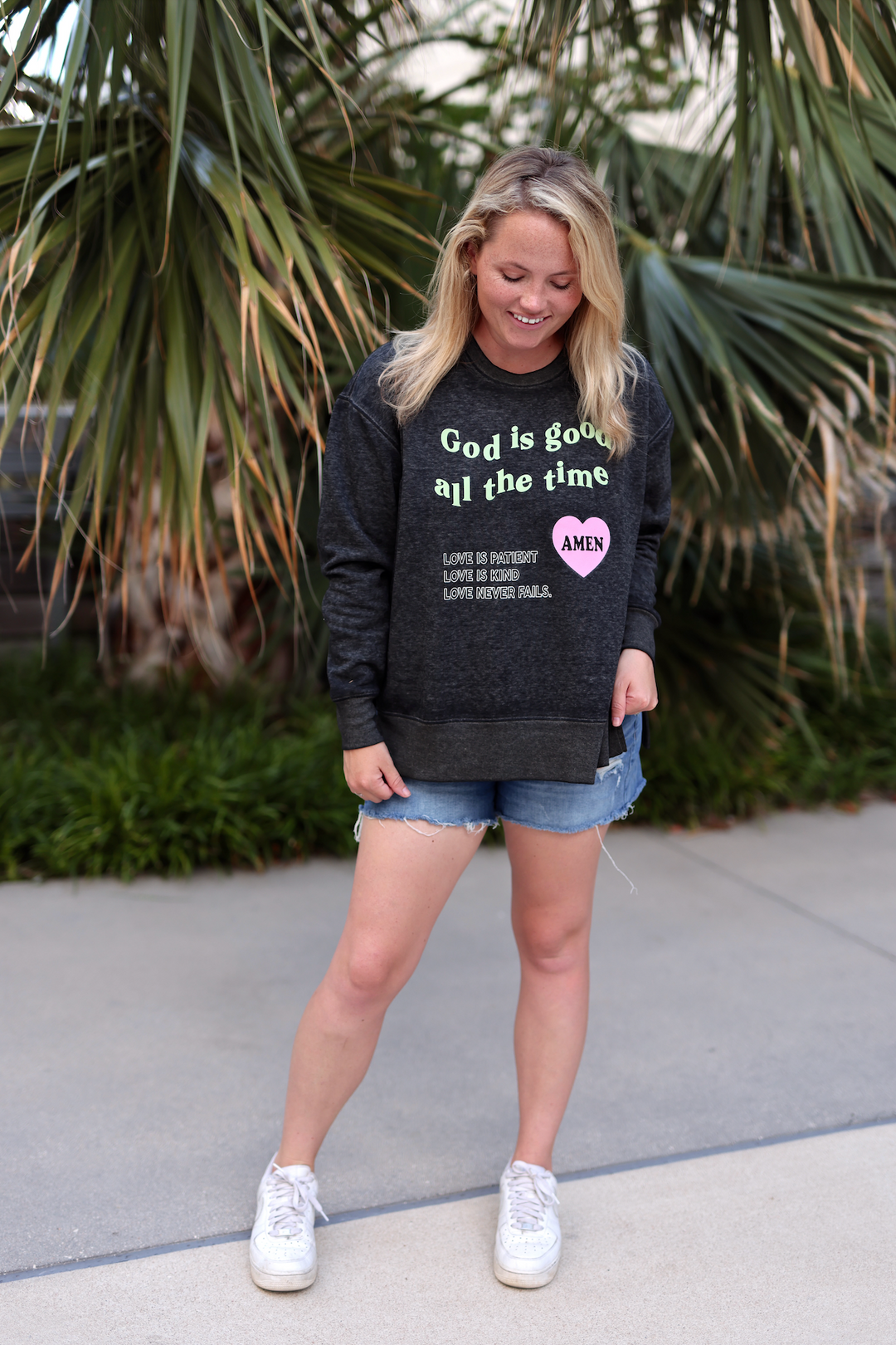 God Is Good All The Time Burnout Sweatshirt - (BLACK)