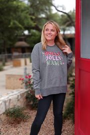 Holly Jolly Mama Burnout Sweatshirt -  (Charcoal)