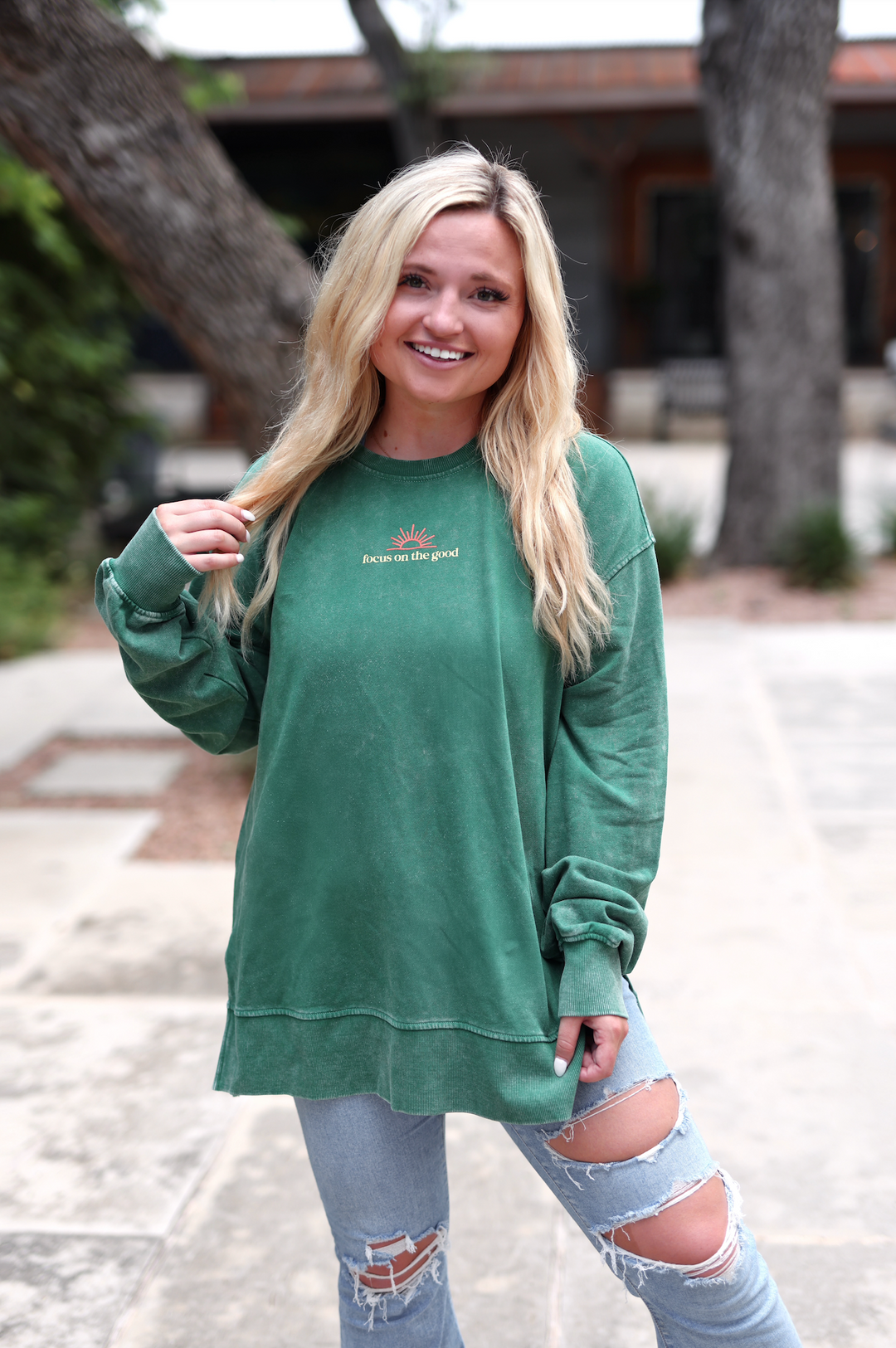 Enjoy The Now (Forest Green) - Mineral Wash Pullover