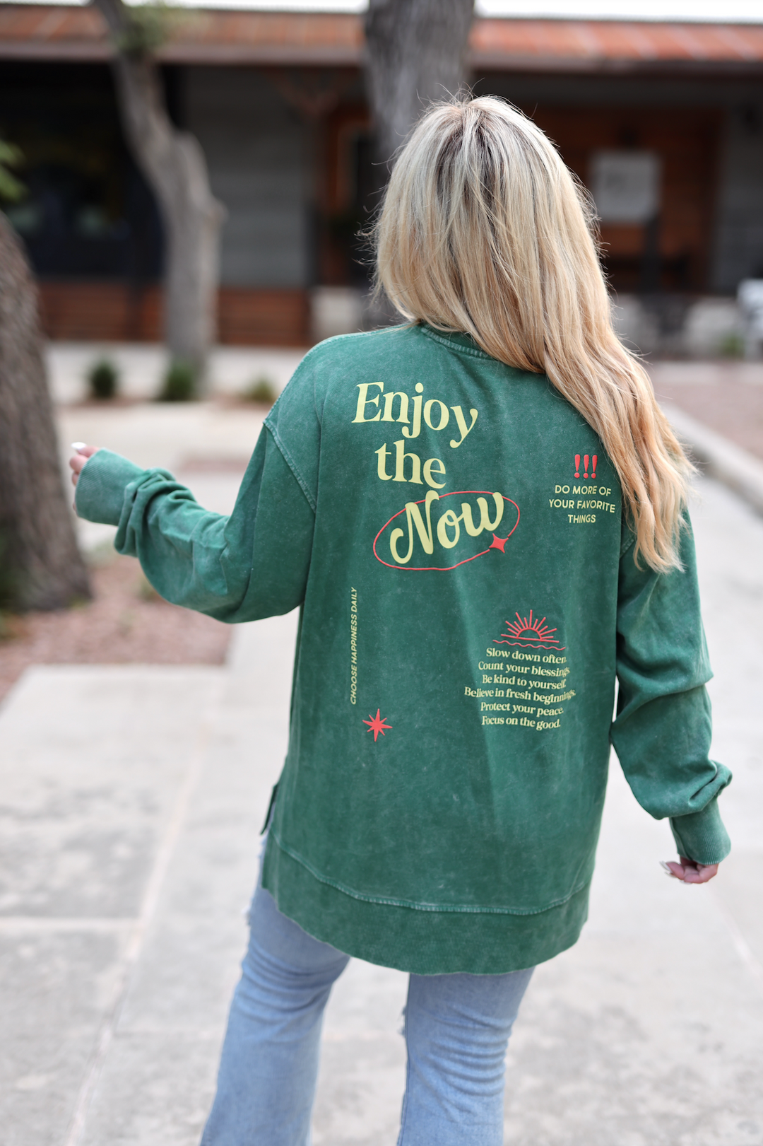 Enjoy The Now (Forest Green) - Mineral Wash Pullover