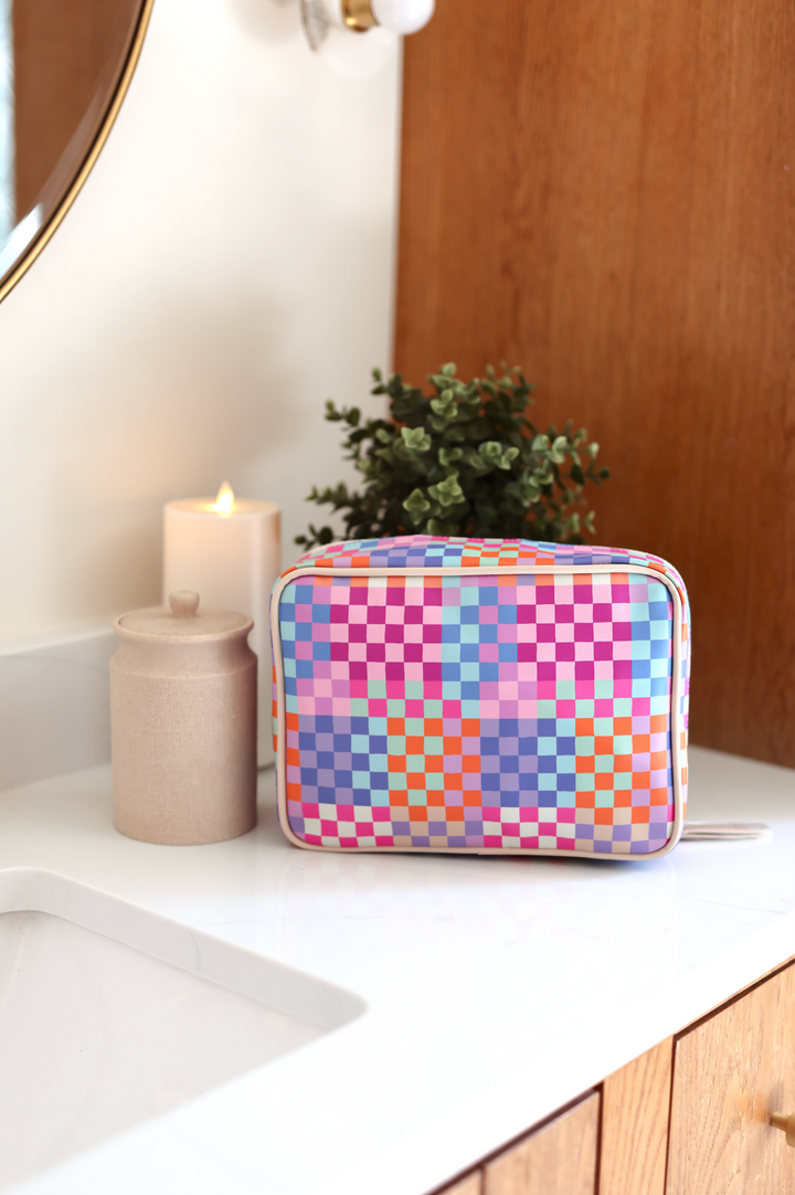 Oversized Cosmetic Bag - (Happy Checker)