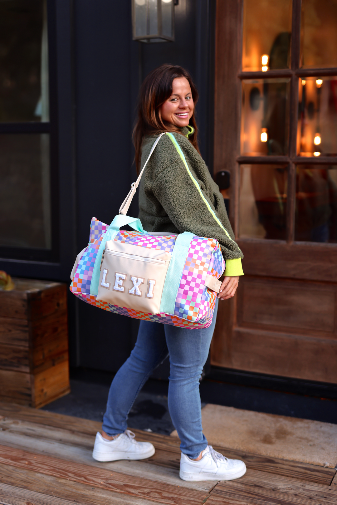 Custom Duffle Bag - Happy Checkered (Cream/Mint/Multi Colored Checker)