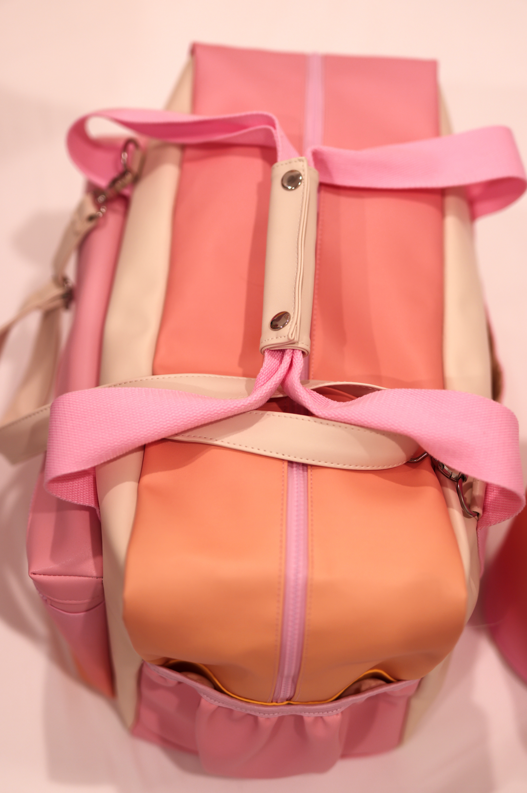 Custom Duffle Bag - Sunset Color Block Gradient (Cream/Pink/Coral/Orange/Yellow)