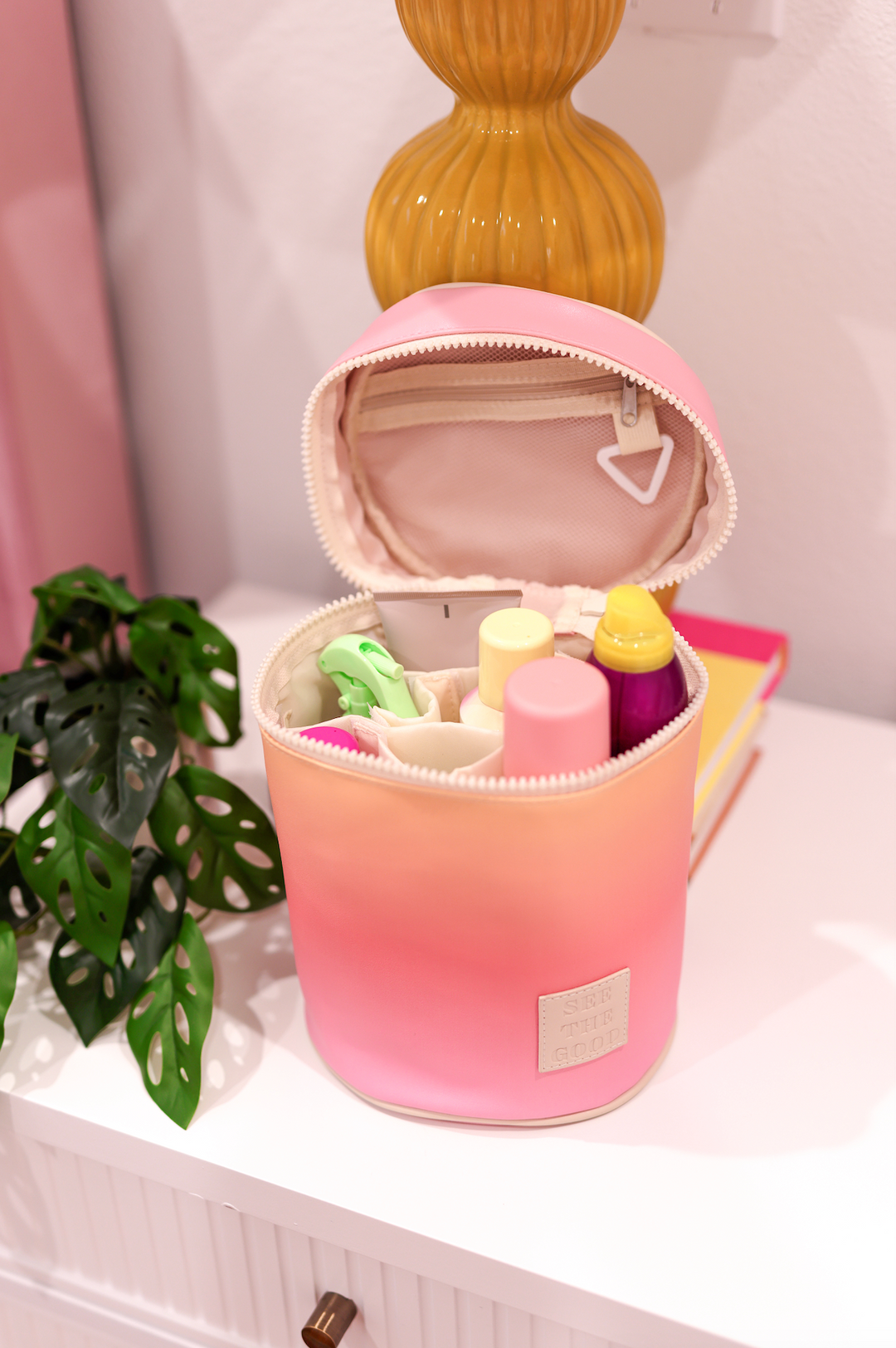 Barrel Toiletry Bag - See The Good (Pink/Coral/Orange/Yellow Gradient)