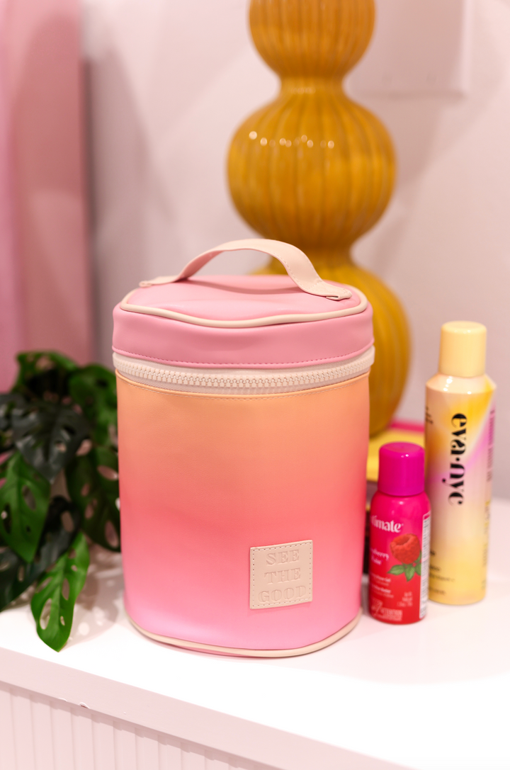 Barrel Toiletry Bag - See The Good (Pink/Coral/Orange/Yellow Gradient)