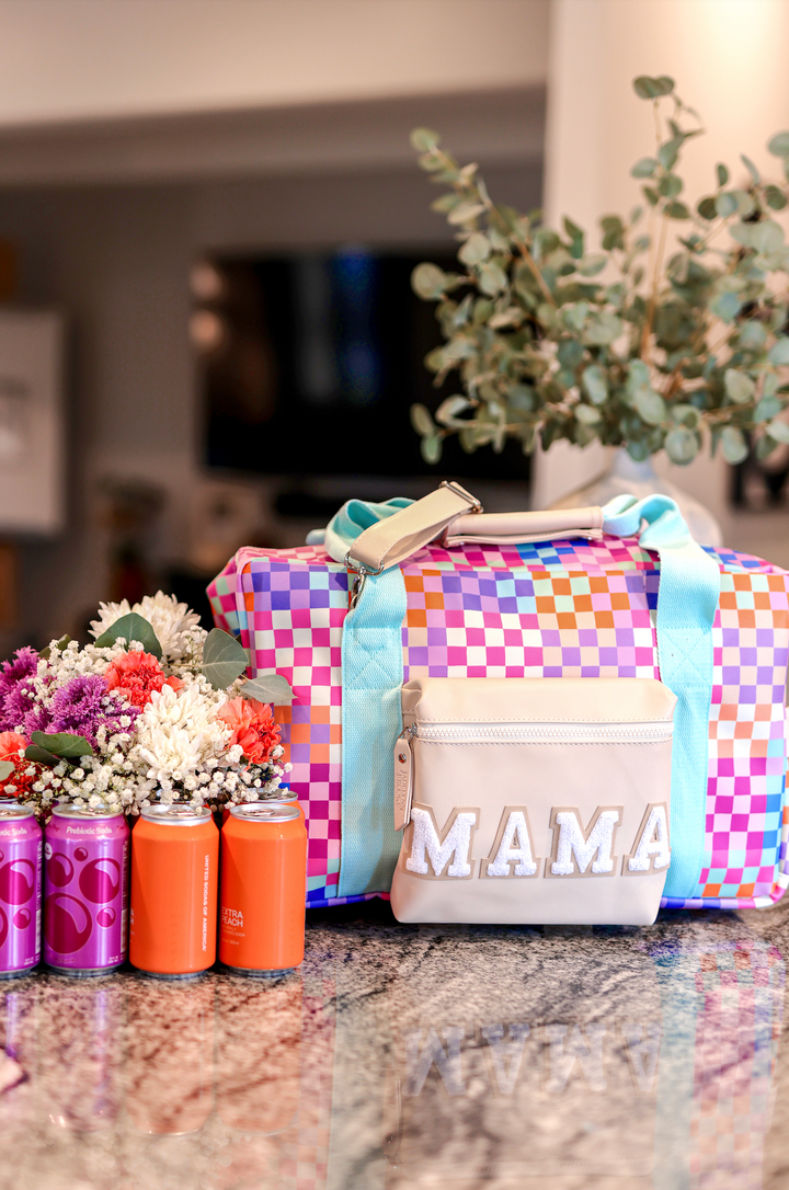 Duffle Bag MAMA - Happy Checkered (Cream/Mint/Multi Colored Checker)