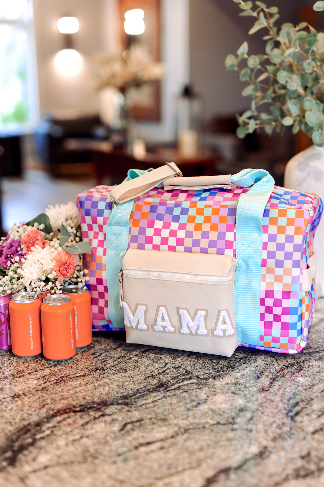 Duffle Bag MAMA - Happy Checkered (Cream/Mint/Multi Colored Checker)