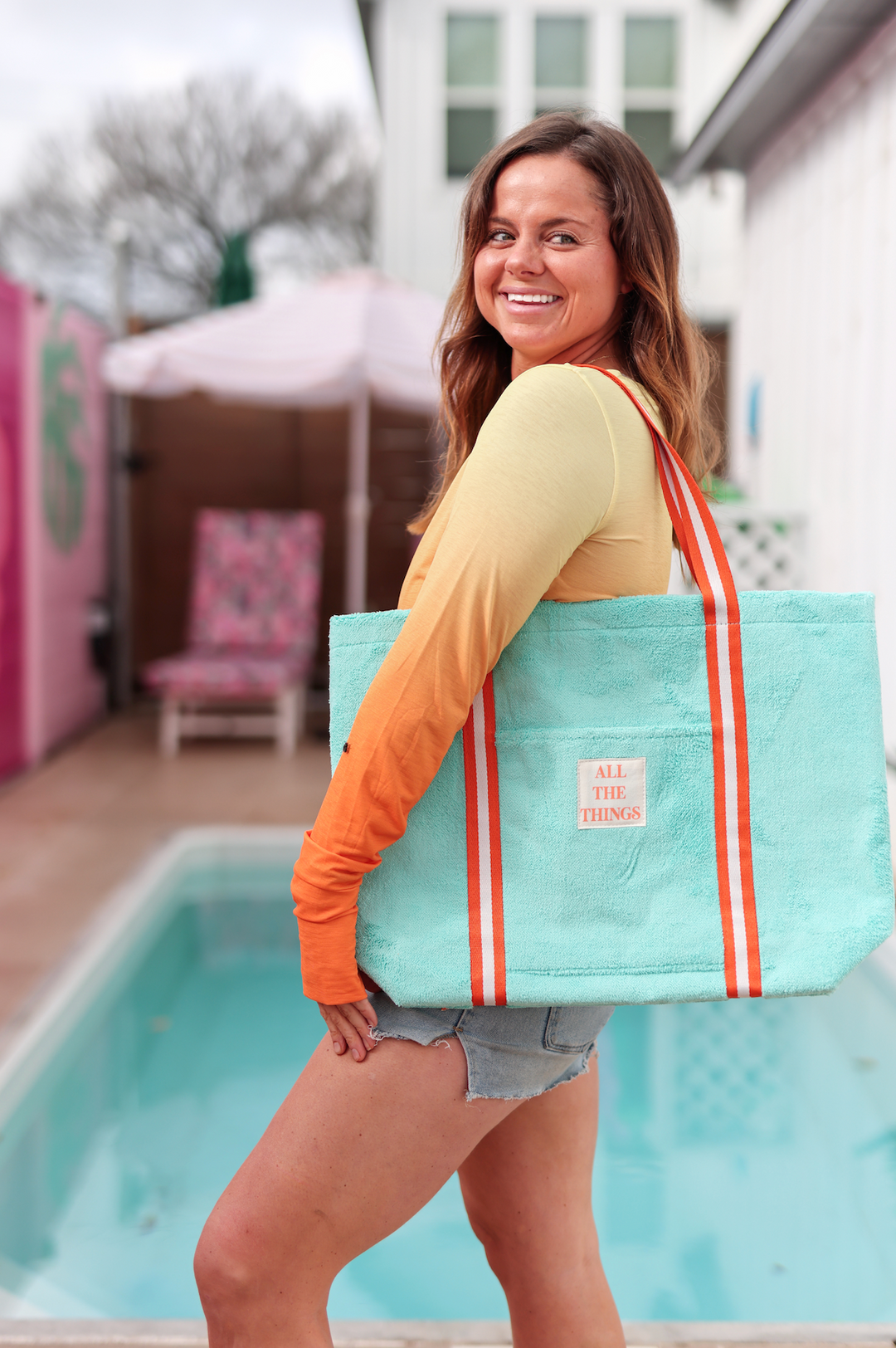 French Terry Tote (Mint/Orange/White) - All The Things