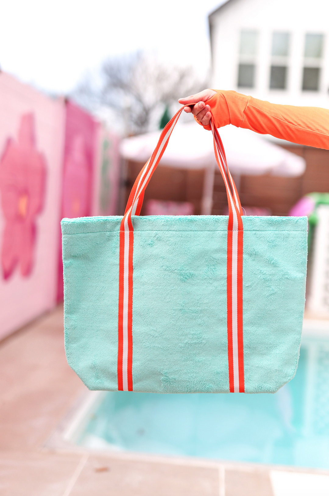 French Terry Tote (Mint/Orange/White) - All The Things