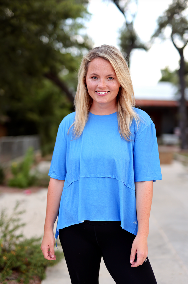 Flowy Activewear Short Sleeve/Crew  (Cobalt)