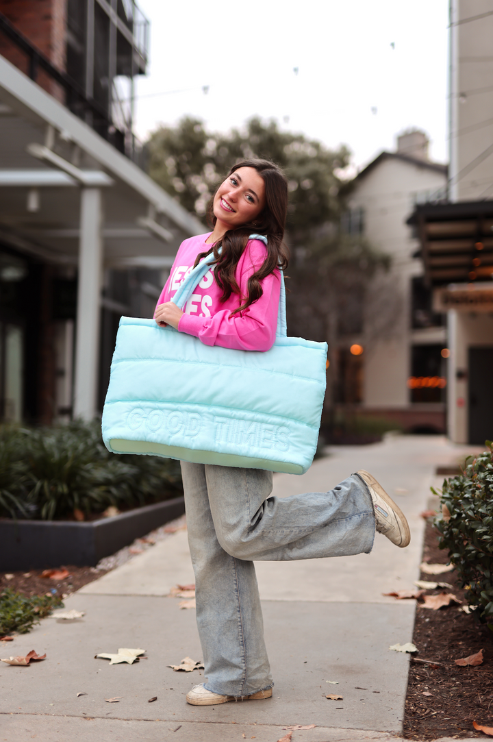 Carry All Puffer Tote - Good Times (Light Blue)