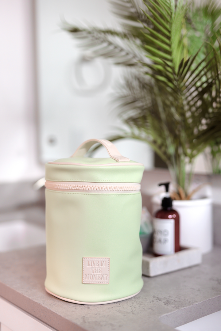 Barrel Toiletry Bag - Live In The Moment (Lime/Cream)