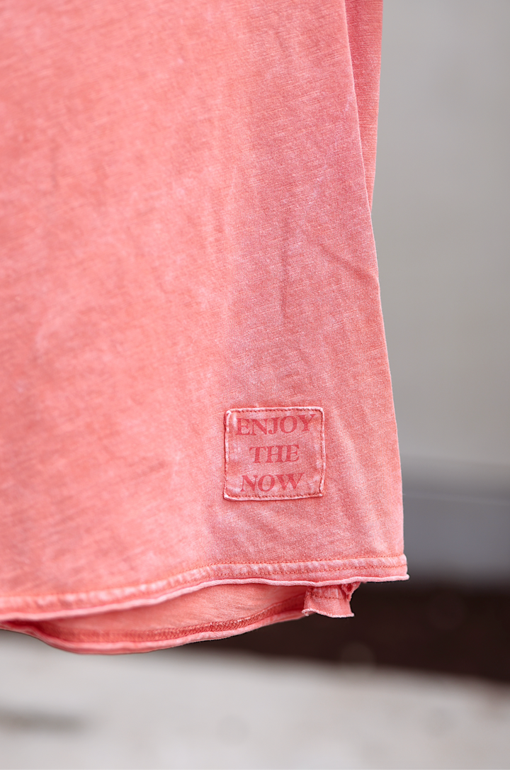 Not So Basic Mineral Wash Tee - Enjoy The Now (Sunset Orange)