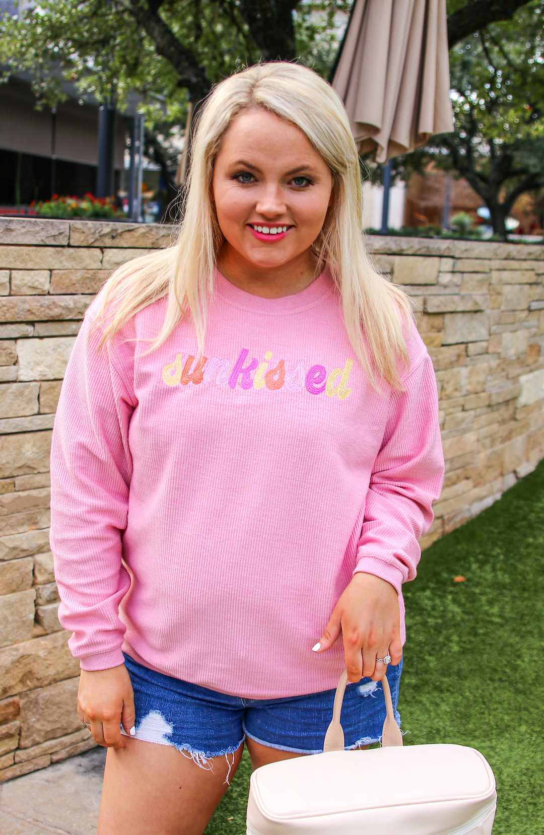 Sunkissed Embroidery (Pink) - Corded Rib Sweatshirt / Crew