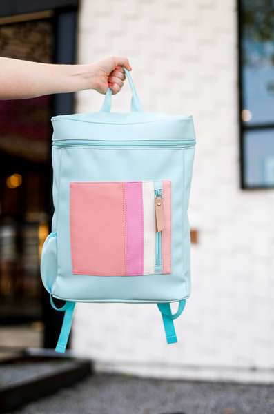 Light blue pink backpack best sale