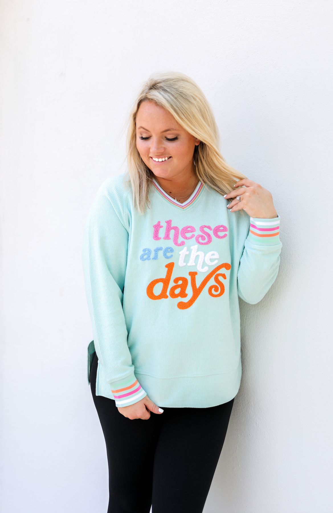 These Are The Days - Chenille (Light Mint) - Corded Sweatshirt / V
