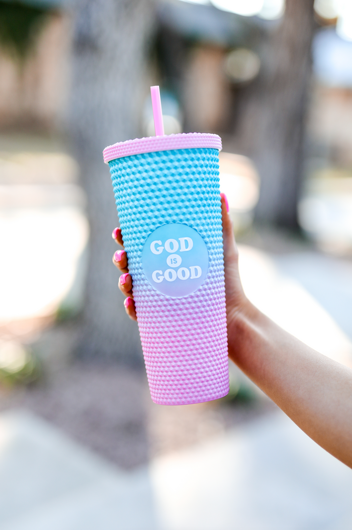 Textured Tumbler (Blue / Pink Gradient) - God Is Good